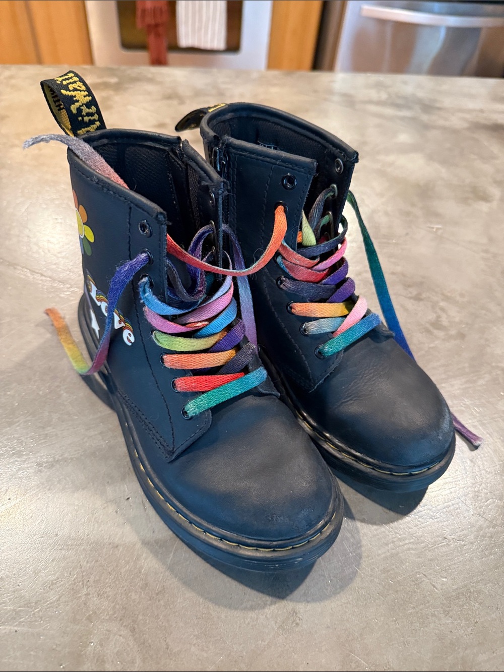 Dr. Martens Kids Black Lace-Up Boots with Rainbow Laces